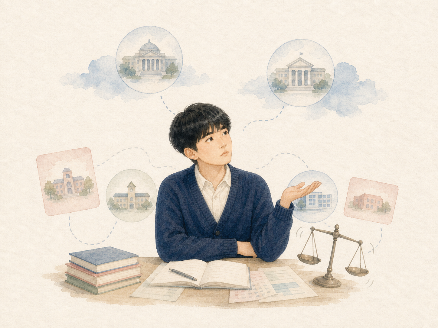 家長用放大鏡在眾多導師檔案中尋找